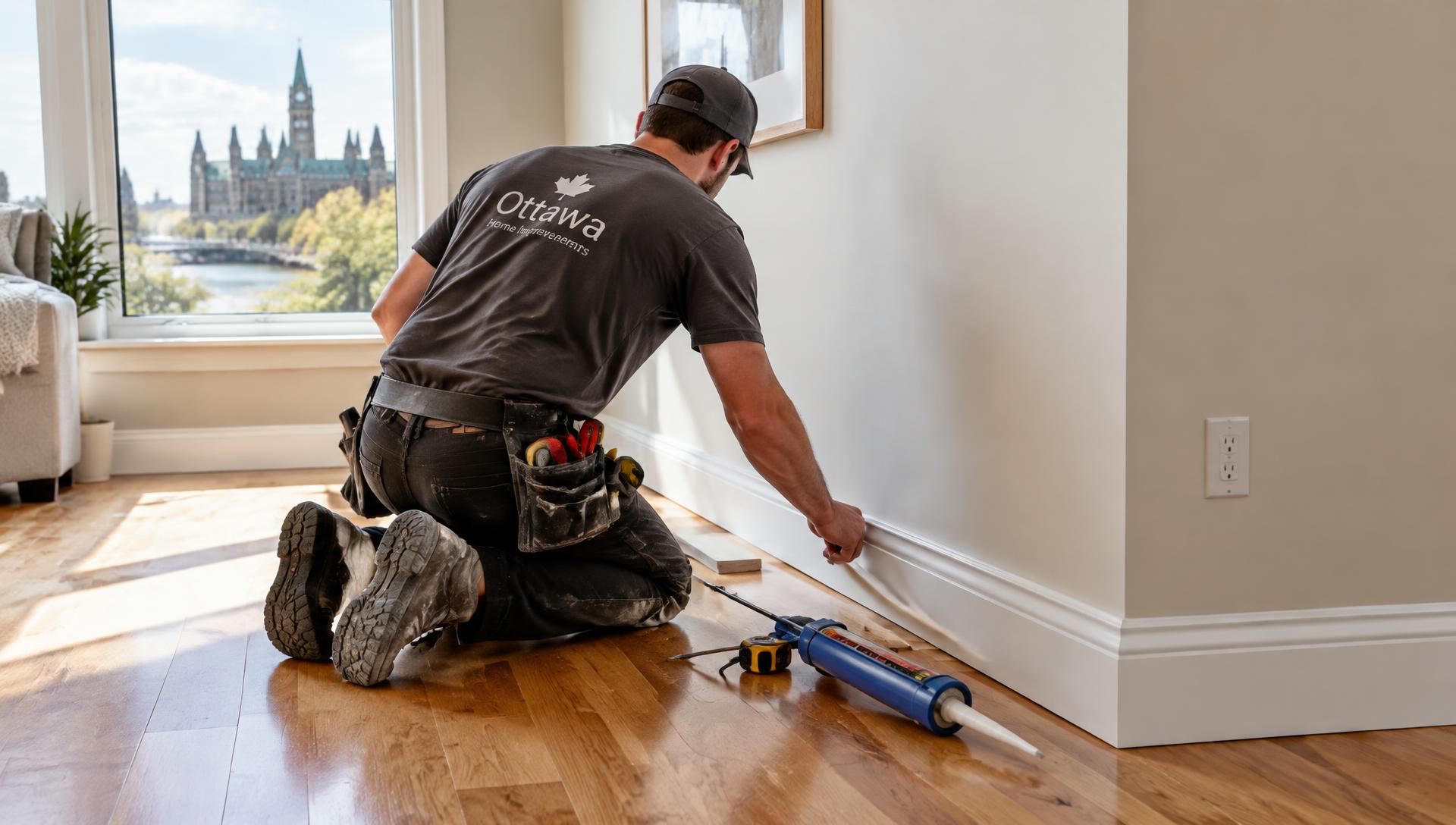 Handyman installing trim in an Ottawa home